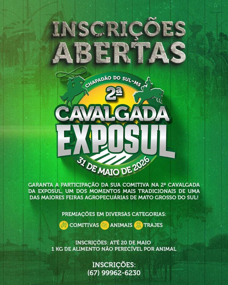 Cavalgada da EXPOSUL 2026 abre inscrições em Chapadão