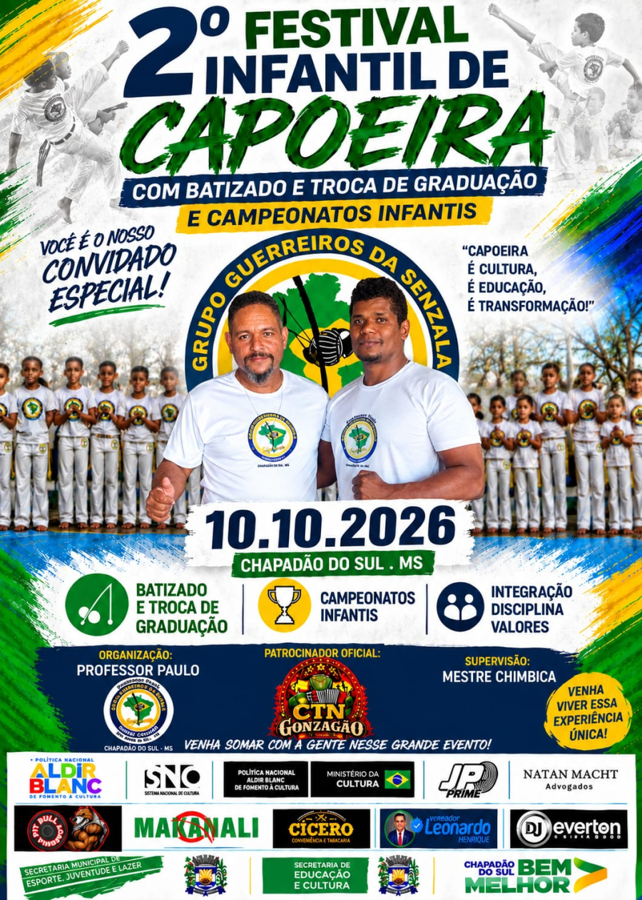 Chapadão do Sul recebe 2º Festival Infantil de Capoeira no dia 10 de outubro