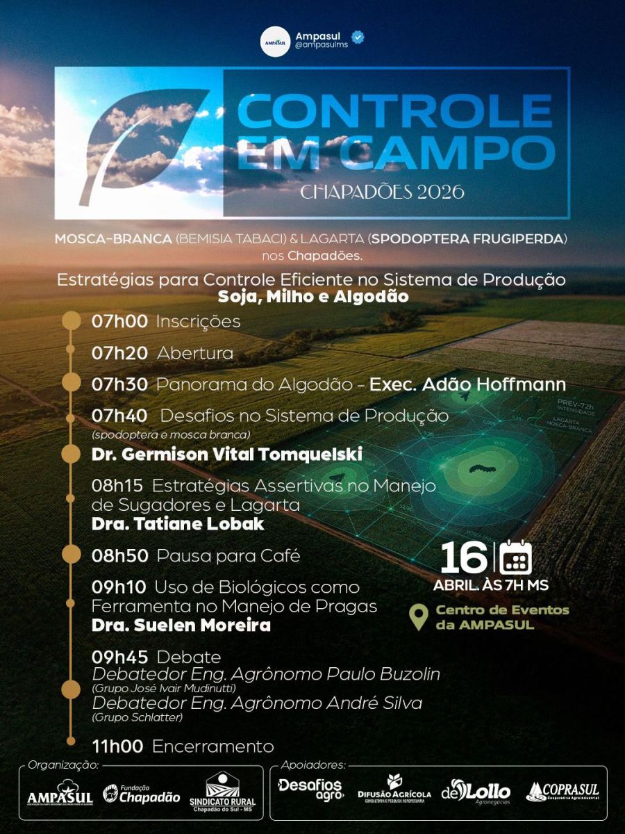 Chapadão do Sul recebe evento sobre combate a pragas que afetam soja, milho e algodão