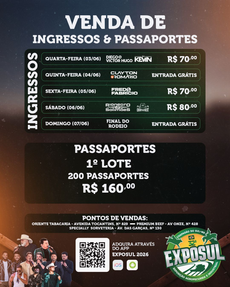 EXPOSUL 2026 divulga preços e aposta em dias gratuitos para atrair público em Chapadão do Sul