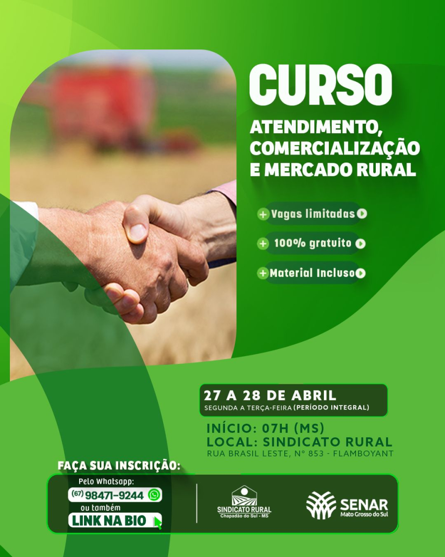 SENAR e Sindicato Rural promovem curso gratuito em Chapadão do Sul