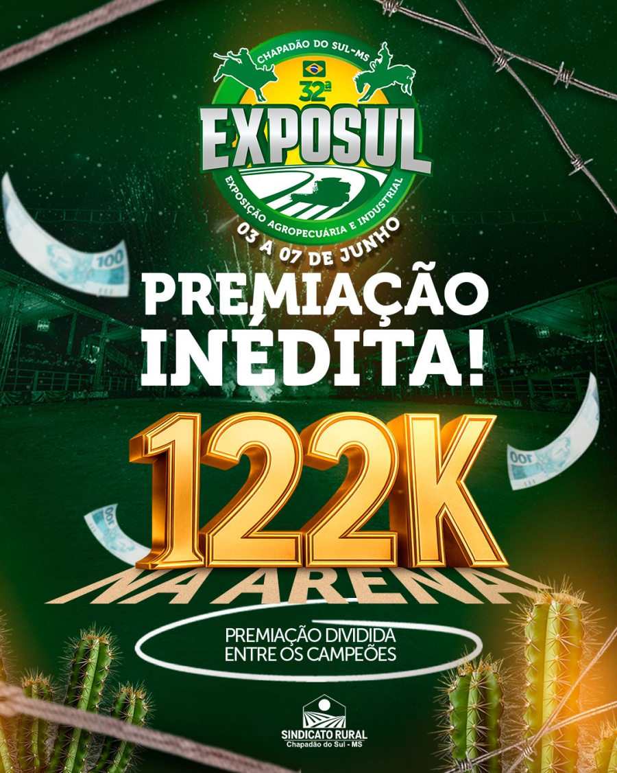EXPOSUL 2026 em Chapadão do Sul terá premiação histórica de R$ 122 mil e deve atrair elite do rodeio