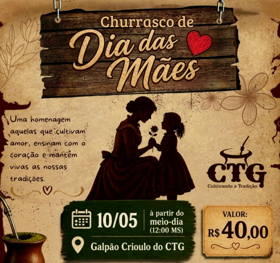 Churrasco de Dia das Mães no CTG movimenta Chapadão do Sul com almoço especial e preços acessíveis