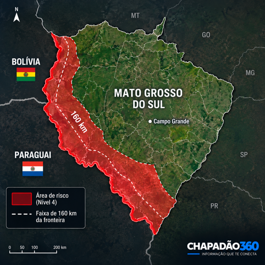 EUA colocam faixa de fronteira de Mato Grosso do Sul no nível máximo de alerta para viagens