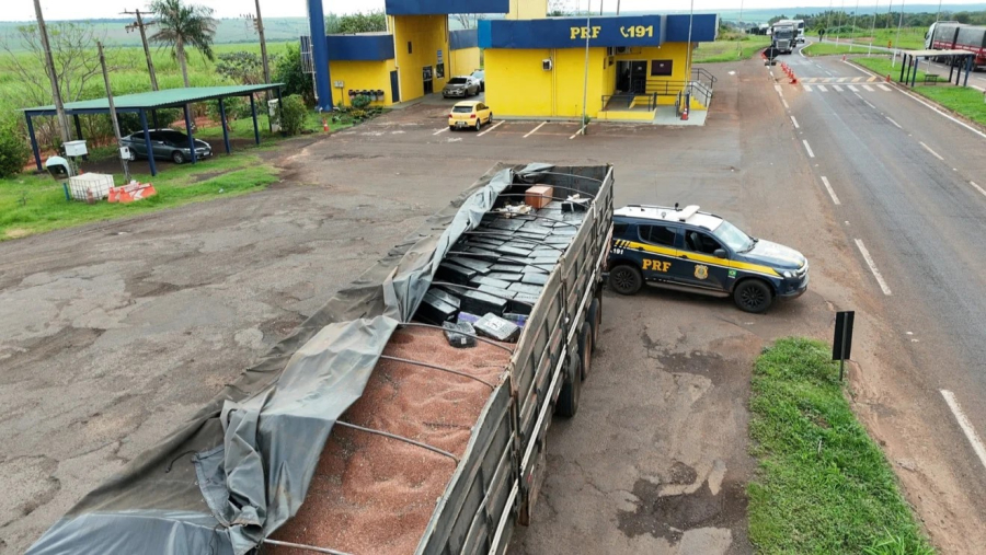 Caminhão com sementes de sorgo é flagrado com 6,3 toneladas de maconha e quatro fuzis